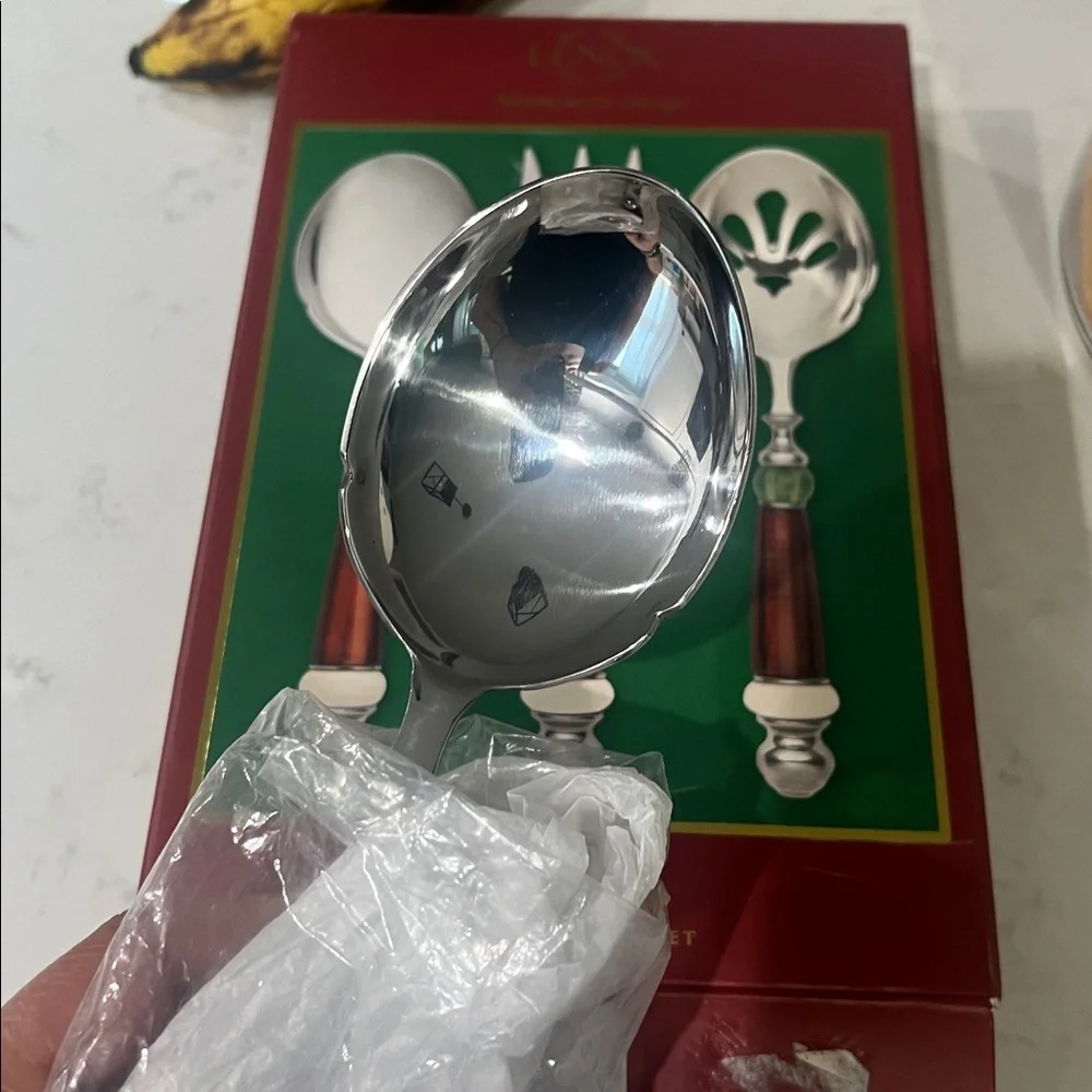 Lenox Silver and Wood Tone Holiday Gatherings 3 piece serving set